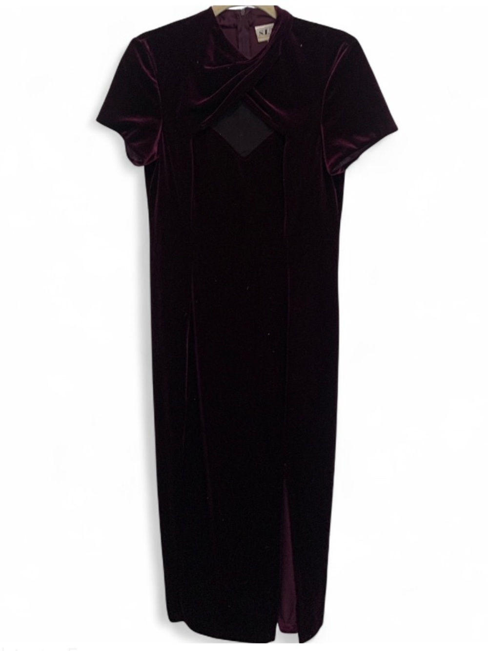 Vintage Dark Purple Mesh Panel Short Sleeve Maxi Dress